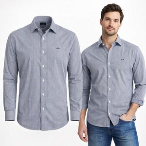 Armani Exchange A|X Slim Fit Striped Button Down Shirt Navy White XL